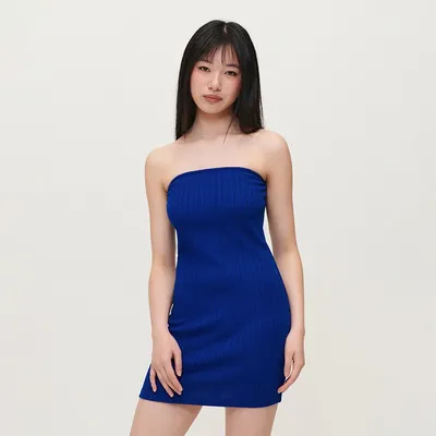 House Kobaltowa sukienka mini bodycon bez ramiączek - Niebieski