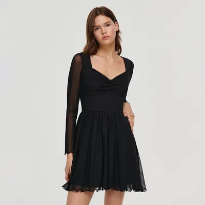 House Czarna sukienka mini z długim rękawem - Czarny