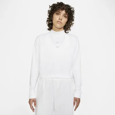 Nike Damski T-shirt z długim rękawem i półgolfem Nike Sportswear - Biel