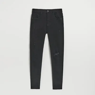 House Czarne jeansy skinny fit z przetarciami - Czarny