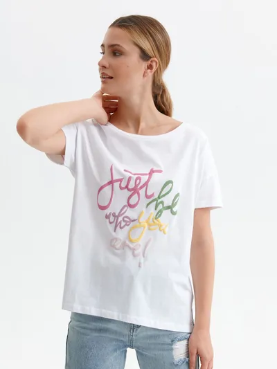 Top Secret T-shirt damski z kolorowym napisem