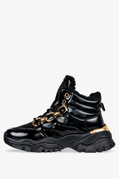 Casu Czarne botki sneakersy z futerkiem sznurowane casu mf263