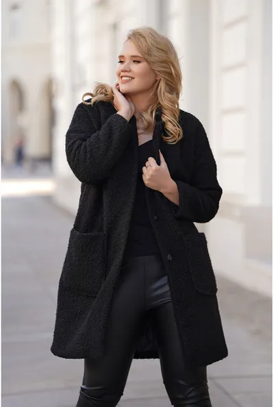 XL-ka Czarny płaszcz oversize z podszewką - Clarise