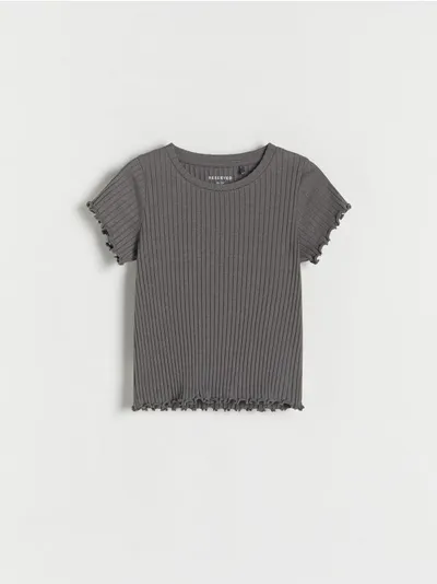 Reserved T-shirt o prostym fasonie, wykonany z bawełny z dodatkiem elastycznych włókien. - ciemnoszary