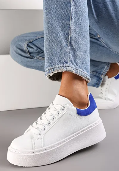 Renee Biało-Niebieskie Sneakersy z Kolorowym Zapiętkiem na Platformie Sirendia