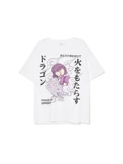 Cropp Biały t-shirt z motywem mangi