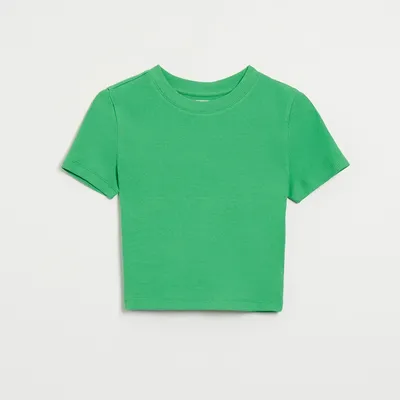 House Krótka koszulka z dzianiny w prążki Basic zielona - Zielony