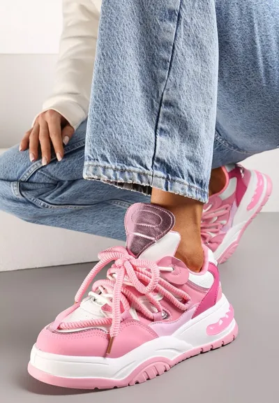 Renee Różowe Sneakersy Ozdobione Kolorowymi i Metalicznymi Wstawkami na Grubej Podeszwie Oplevia