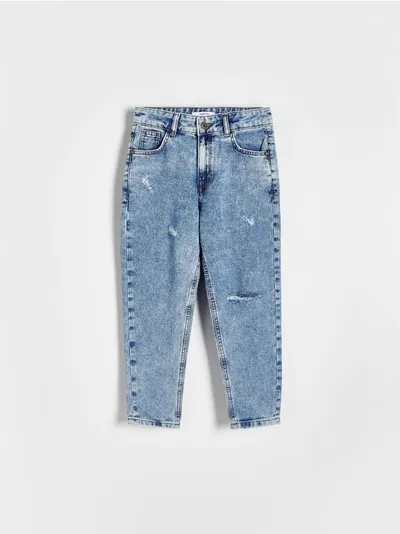 Reserved Jeansy typu carrot, wykonane z bawełnianej tkaniny z dodatkiem elastycznych włókien. - niebieski