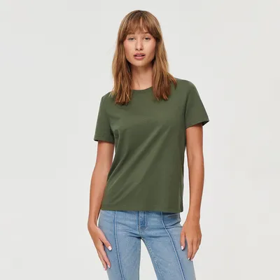House Luźna koszulka z gładkiej dzianiny khaki - Zielony