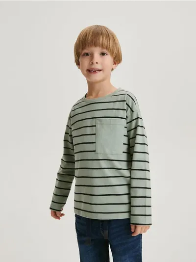 Reserved Koszulka typu longsleeve, wykonana z bawełnianej dzianiny typu single jersey. - jasnozielony