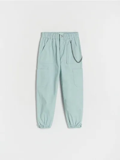 Reserved Spodnie typu jogger, wykonane z bawełnianej tkaniny. - jasnoturkusowy