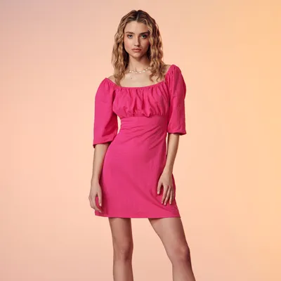Sinsay Sukienka mini z bufiastymi rękawami - Różowy