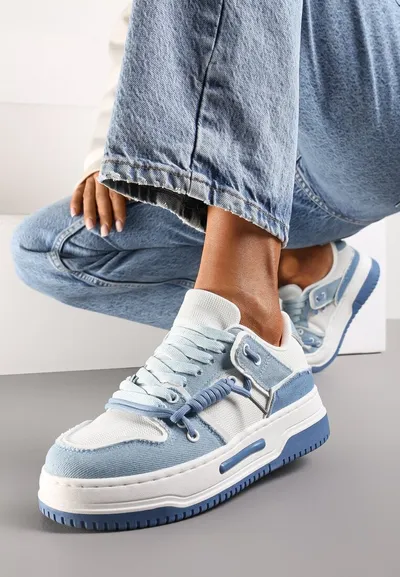 Renee Niebieskie Buty Sportowe Sneakersy na Platformie z Ozdobnymi Sznurówkami Aqara