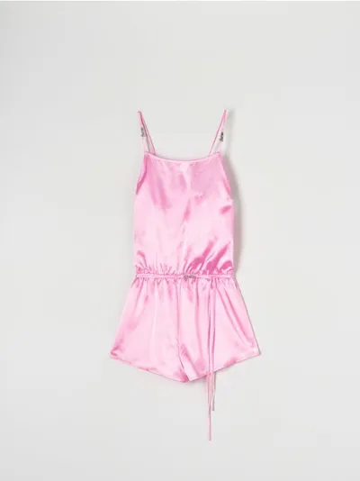 Sinsay Satynowa jednoczęściowa piżama na regulowanych ramiączkach z srebnym napisem Barbie. - różowy