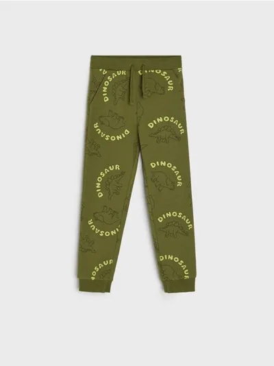 Sinsay Spodnie dresowe typu jogger wykonane z wygodnej, bawełnianej dzianiny. - khaki