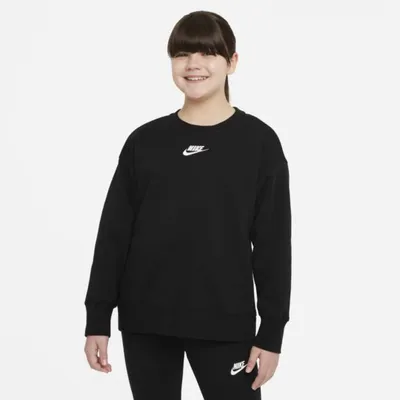 Nike Bluza dla dużych dzieci (dziewcząt) Nike Sportswear Club Fleece (szersze rozmiary) - Czerń