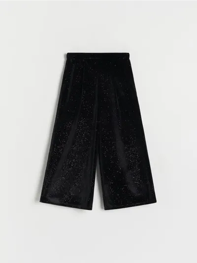 Reserved Spodnie typu culotte, wykonane z welurowej dzianiny. - czarny