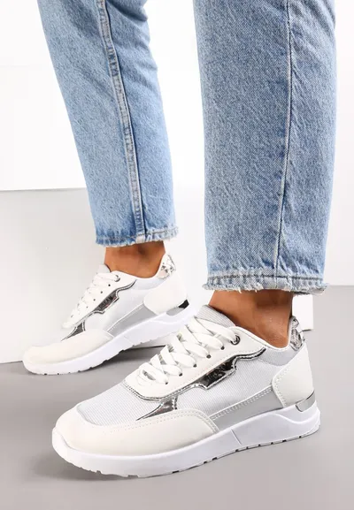 Renee Białe Brokatowe Sneakersy z Metalicznymi Wstawkami Decima