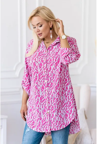 XL-ka Różowa tunika/koszula w białe litery - Missy