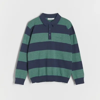 Melanżowy sweter polo - Zielony