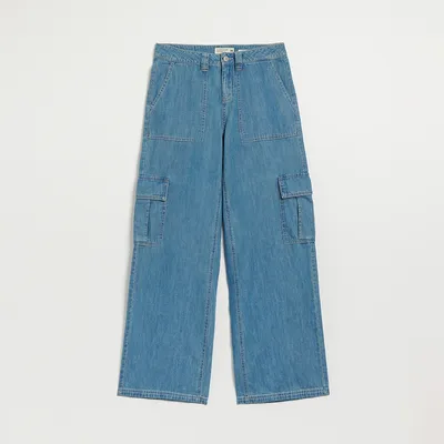 House Niebieskie jeansy wide leg z kieszeniami cargo - Niebieski