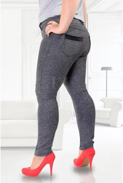 XL-ka SZARE legginsy plus size z kieszeniami CRISTAL