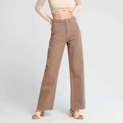 Jeansy wide leg high waist - Beżowy