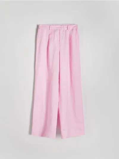 Reserved Spodnie o swobodnym fasonie, wykonane z lnu i wiskozy. - pastelowy róż
