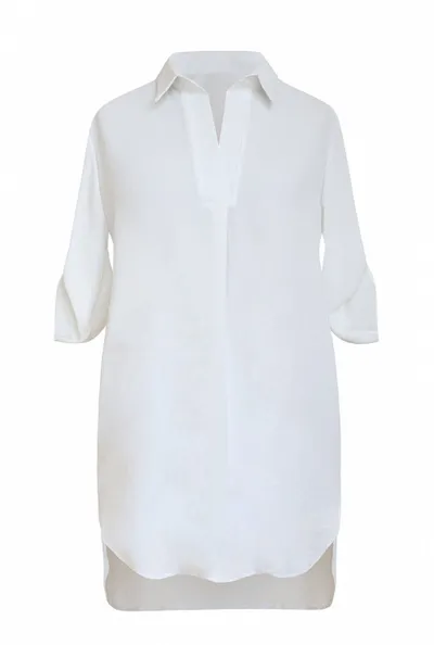 XL-ka Kremowo-biała tuniko - koszula - SUSANNY II z krótkim rękawem