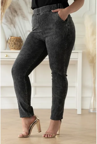 XL-ka Szare elastyczne spodnie plus size z imitacji jeansu - Thira