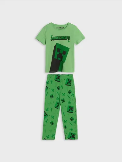 Sinsay Wygodna, bawełniana piżama z nadrukiem z gry Minecraft. - zielony