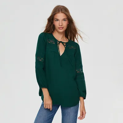 House Zielona bluzka z koronkowymi wstawkami - Khaki