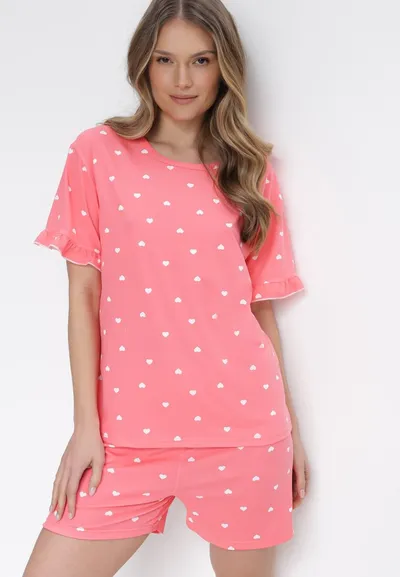 Born2be Różowy 2-częściowy Komplet Piżamowy z T-shirtem i Szortami Brionne