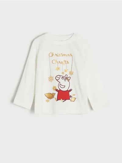 Sinsay Wygodna, świąteczna koszulka ze Świnką Peppą. - kremowy