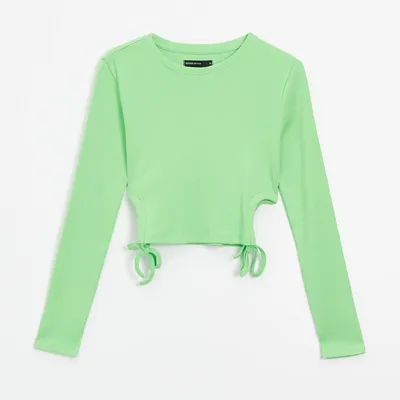 Krótka bluzka z wiązaniami - Zielony