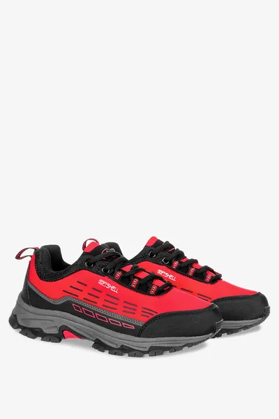 Casu Czerwone buty trekkingowe sznurowane unisex softshell casu b2003-4