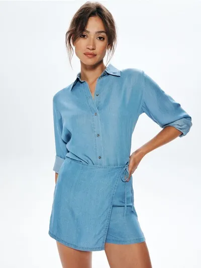 Sinsay Jeansowe spódnico-spodenki uszyte z przewiewnego i trwałego materiału. - niebieski