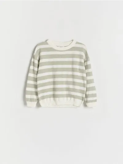 Reserved Sweter o swobodnym fasonie, wykonany z bawełnianej dzianiny. - jasnozielony