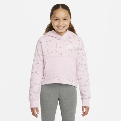 Nike Dzianinowa bluza z kapturem i nadrukiem dla dużych dzieci (dziewcząt) Nike Sportswear - Różowy
