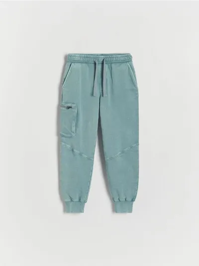 Reserved Spodnie typu jogger, wykonane z przyjemnej w dotyku, bawełnianej dzianiny. - niebieski