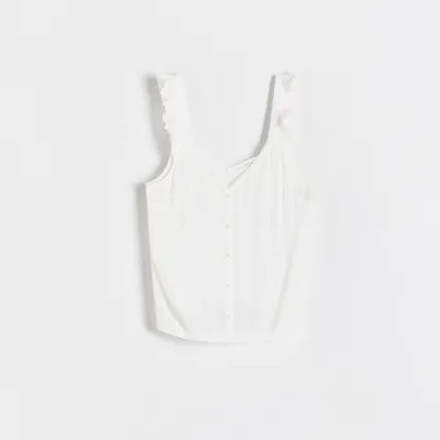 Reserved Bluzka na ramiączkach z falbaną - Biały