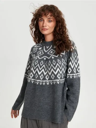 Sinsay Wygodny i ciepły sweter z dzianiny zdobiony skandynawskim wzorem. - wielobarwny