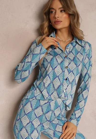 Renee Niebieska Koszula Zdobiona Ornamentalnym Wzorem Ziacahe