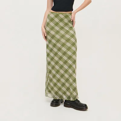 House Zielona spódnica maxi w siateczkowej tkaniny w kratę - Wielobarwny