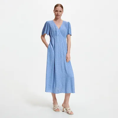 Reserved Wiskozowa sukienka z nadrukiem - Niebieski