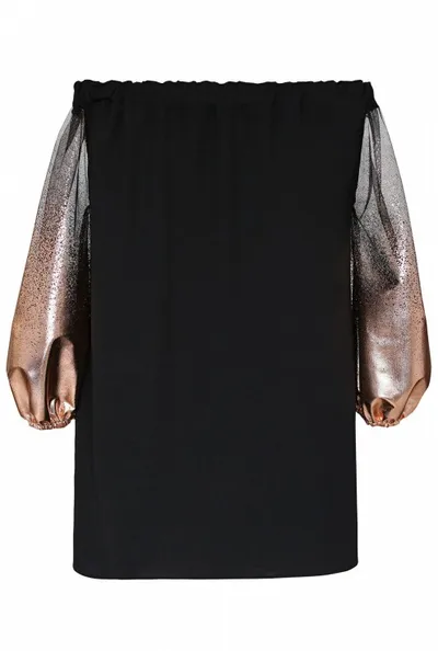 XL-ka Czarna bluzka hiszpanka z rękawami (różowe złoto) - KAYLA