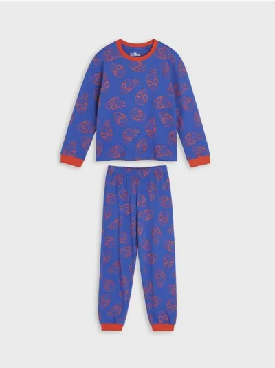 Sinsay Wygodna, bawełniana piżama dwuczęściowa z nadrukiem Spidermana na całości. - niebieski