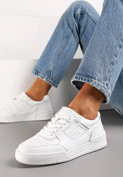 Renee Białe Sneakersy ze Skóry Naturalnej z Metalicznymi Akcentami Hyacinte