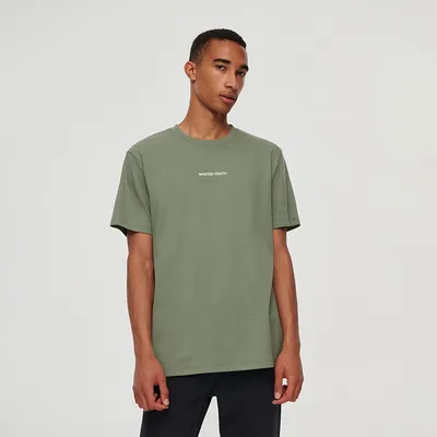 House Luźna koszulka z nadrukiem tekstowym oliwkowa - Zielony